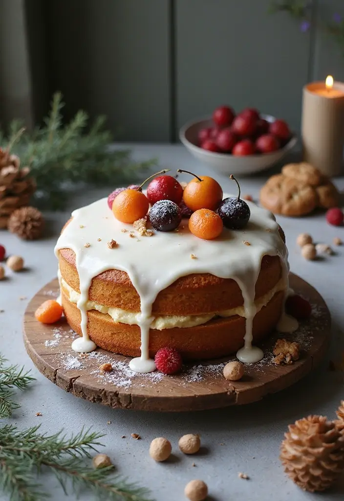 30 Winter Wedding Cake Ideas Full of Snowy Elegance - 16. Frosted Fruit Cake