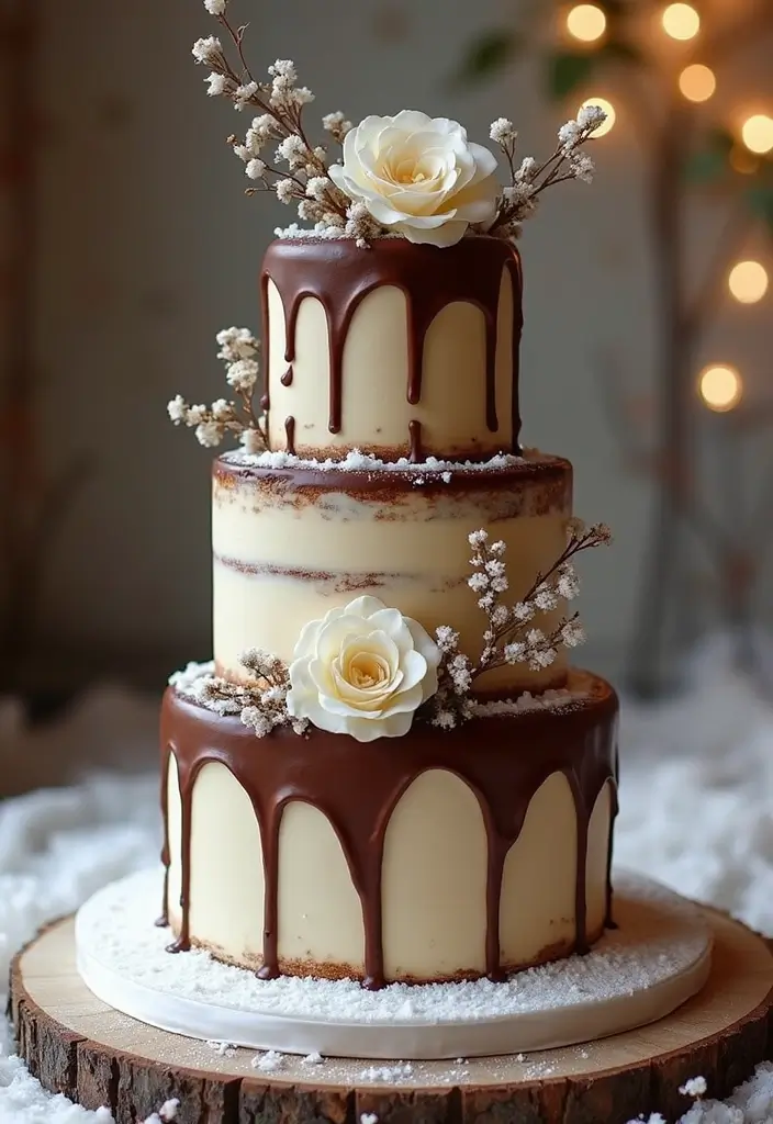 30 Winter Wedding Cake Ideas Full of Snowy Elegance - 17. Twisted Chocolate and Vanilla