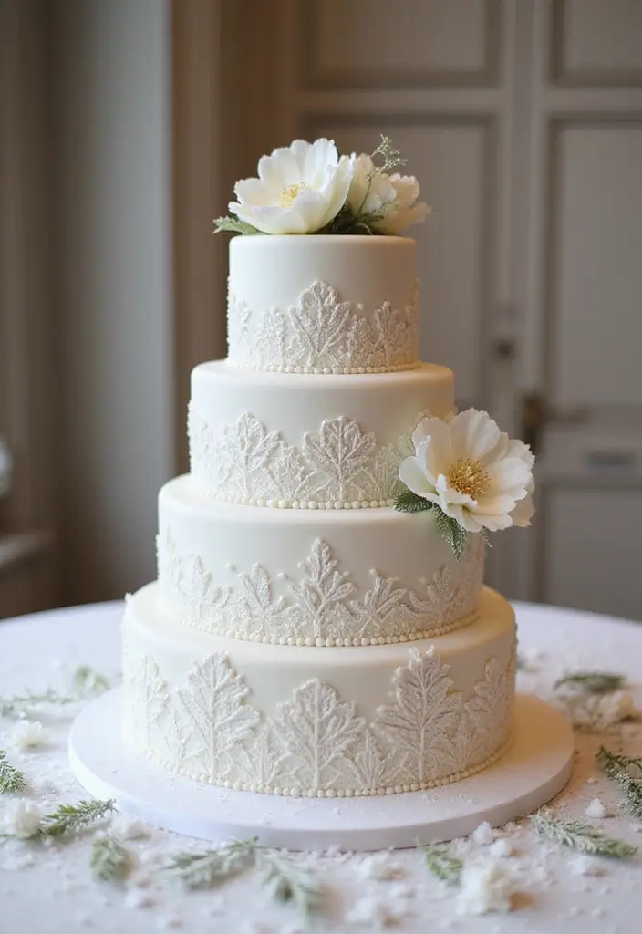 30 Winter Wedding Cake Ideas Full of Snowy Elegance - 2. Elegant White on White