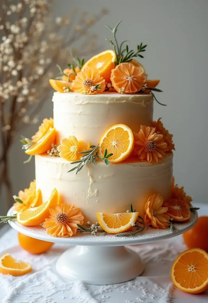30 Winter Wedding Cake Ideas Full of Snowy Elegance - 21. Sweet Citrus Surprise