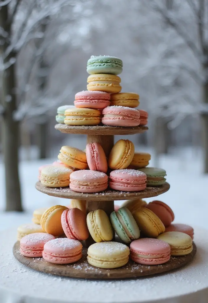 30 Winter Wedding Cake Ideas Full of Snowy Elegance - 26. Macaron Tower