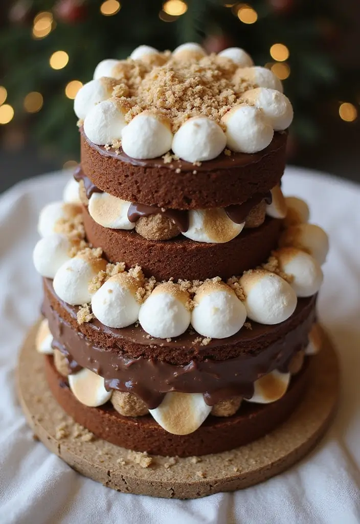 30 Winter Wedding Cake Ideas Full of Snowy Elegance - 28. S'mores Delight Cake