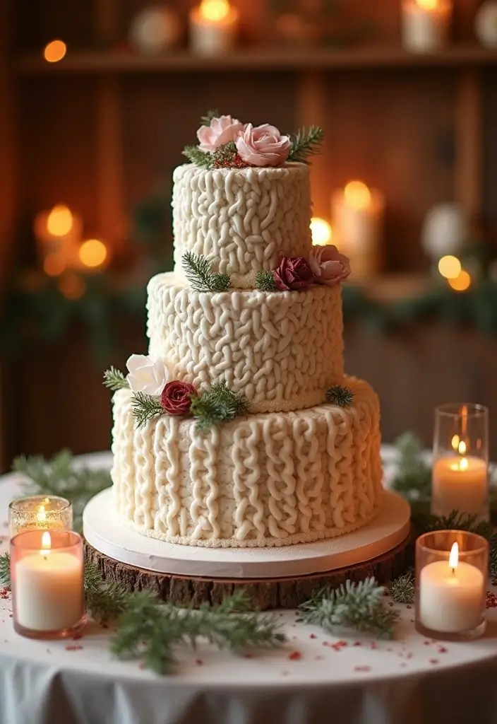30 Winter Wedding Cake Ideas Full of Snowy Elegance - 4. Cozy Sweater Texture