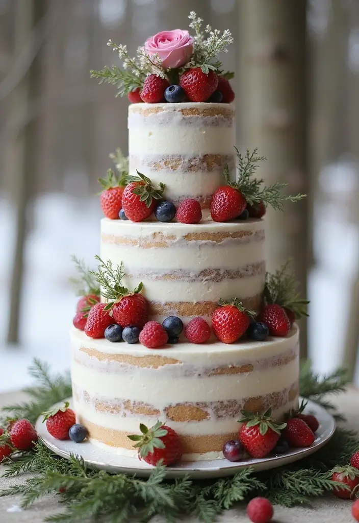30 Winter Wedding Cake Ideas Full of Snowy Elegance - 7. Berry-Laden Delights