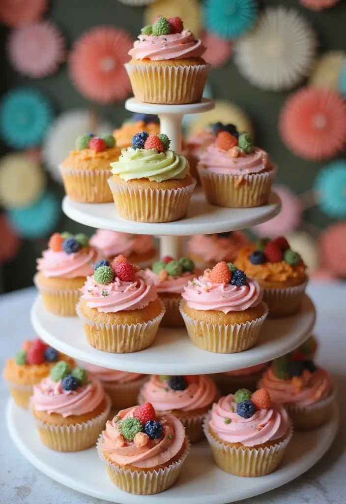 30 Women’s Birthday Cake Ideas That Are Elegant and Trendy - 13. Creative Cupcake Tower