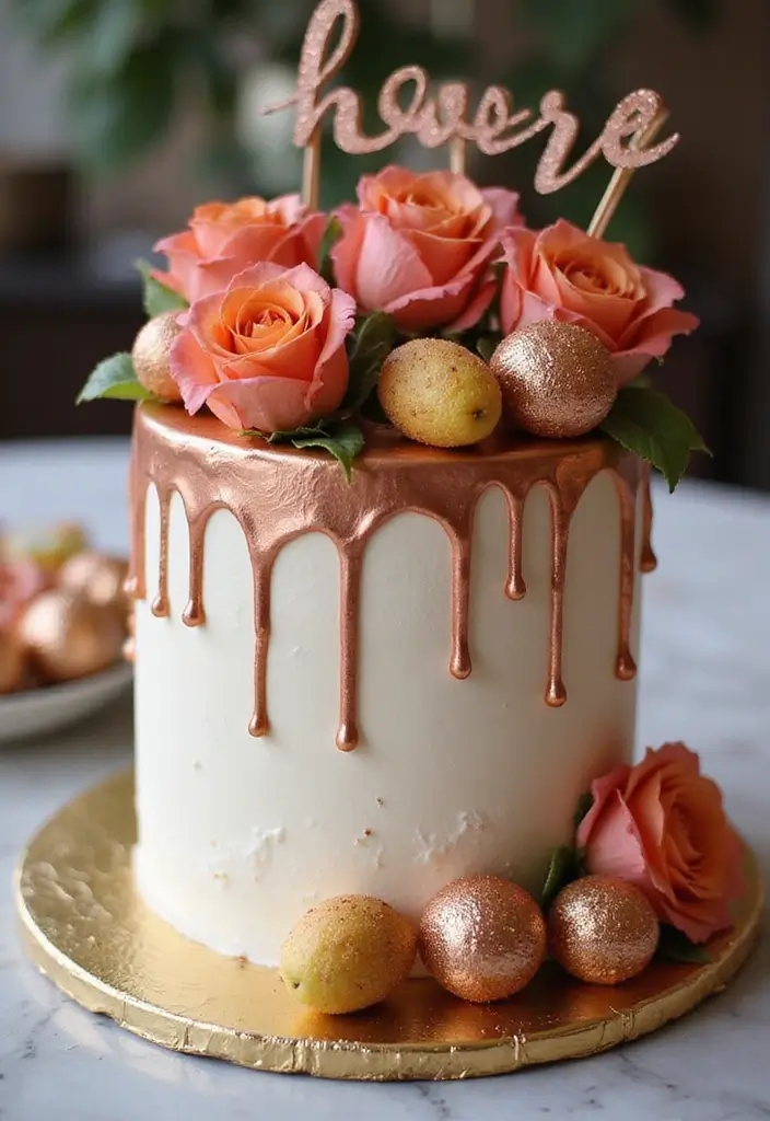 30 Women’s Birthday Cake Ideas That Are Elegant and Trendy - 2. Rose Gold Glam Cake