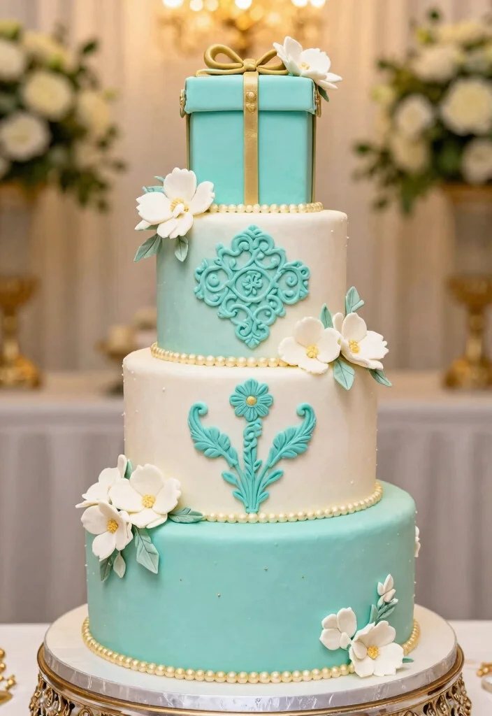 10 Tiffany and Company Party Ideas for Elegant Glam and Iconic Blue Themes - 10. Tiffany Inspired Bridal Shower Cake 1