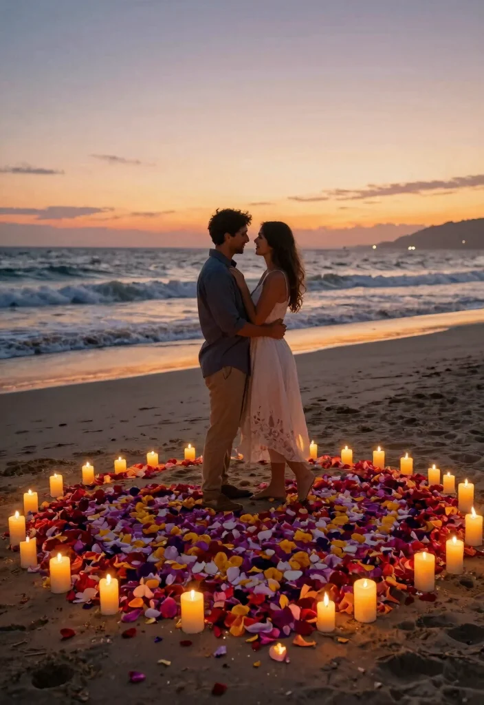 12 Beach Proposal Ideas for Romantic Scenic and Coastal Moments - 9. Surrounded by Petals and Candles 1