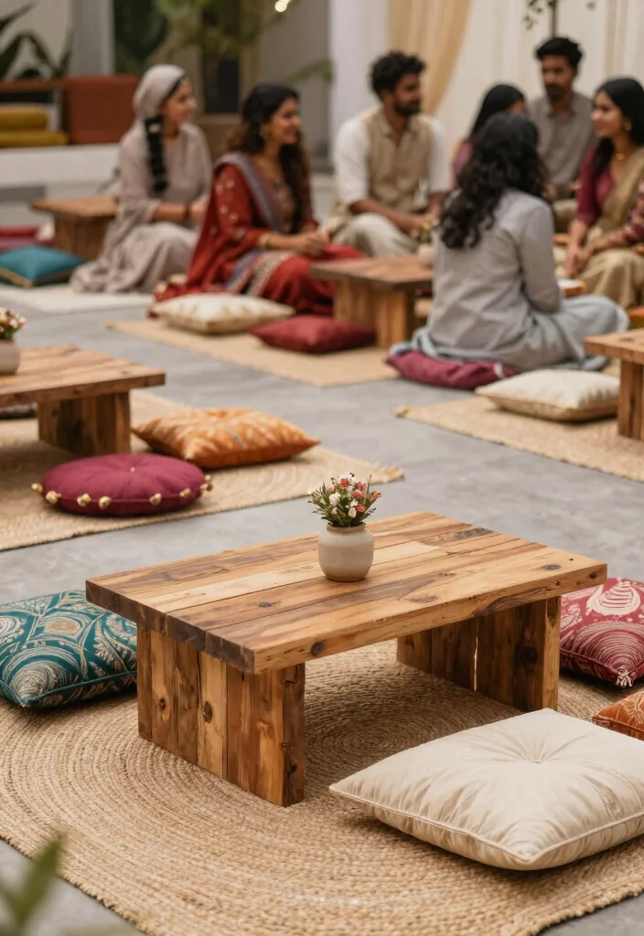 12 Mehendi Party Ideas for Colorful Festive and Cultural Celebrations - 10. Sustainable Seating Arrangements 1