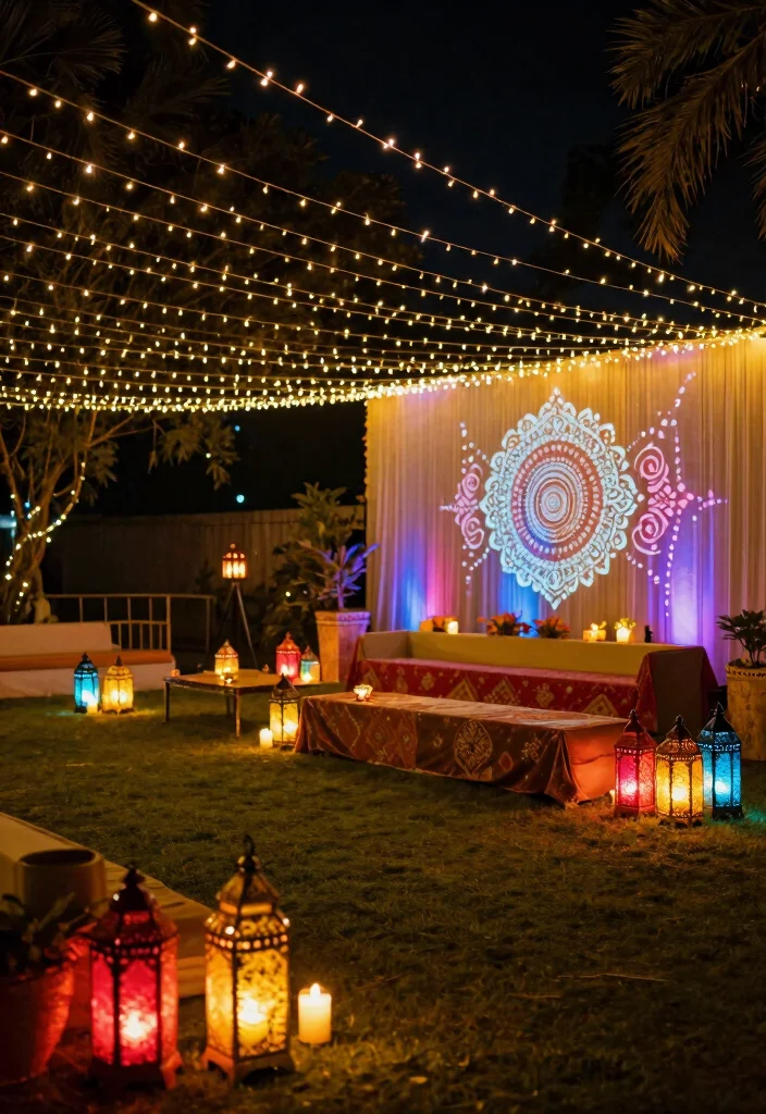 12 Mehendi Party Ideas for Colorful Festive and Cultural Celebrations - 11. Colorful Lighting for a Magical Ambiance 1