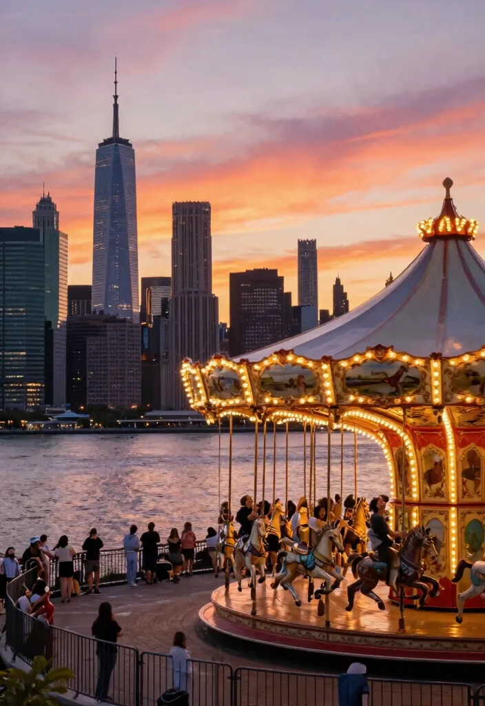 12 NYC Proposal Ideas for Iconic Romantic and City Chic Engagements - 8. Sunset at DUMBO with Jane's Carousel 1
