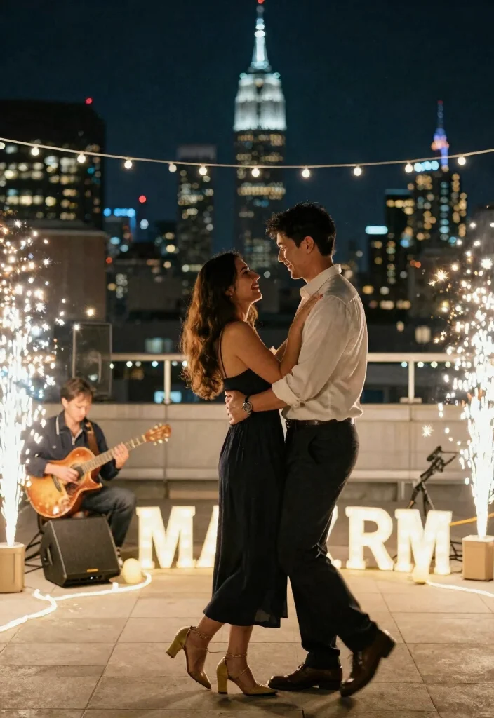 12 Rooftop Proposal Ideas for Stunning Views and Modern Romance - 9. Rooftop Music and Dance Proposal 1