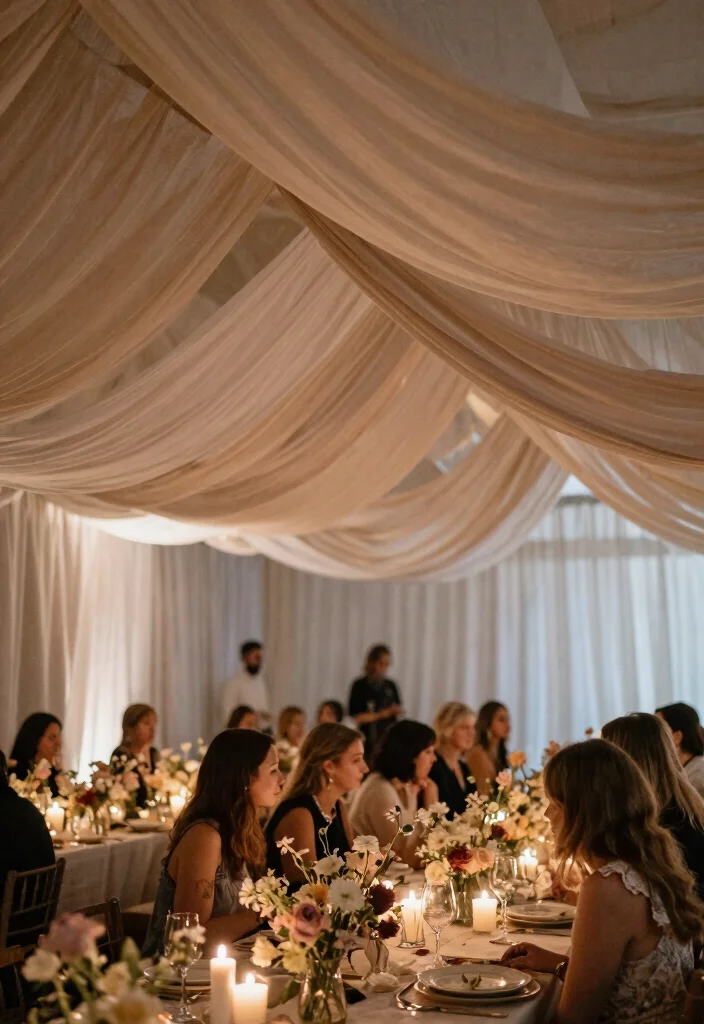 14 Engagement Party Decoration Ideas for Chic, Romantic, and Photo-Ready Events - 4. Natural Fabric Draping 1